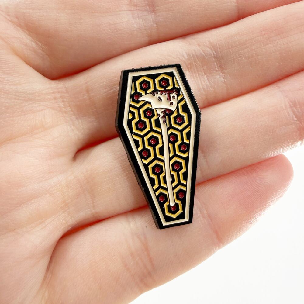Horror Coffin Axe Soft Enamel Pin Bloody Hatchet Goth Halloween Lapel